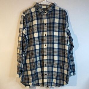 L.L. Bean Navy and Cream Plaid Men's Shirt